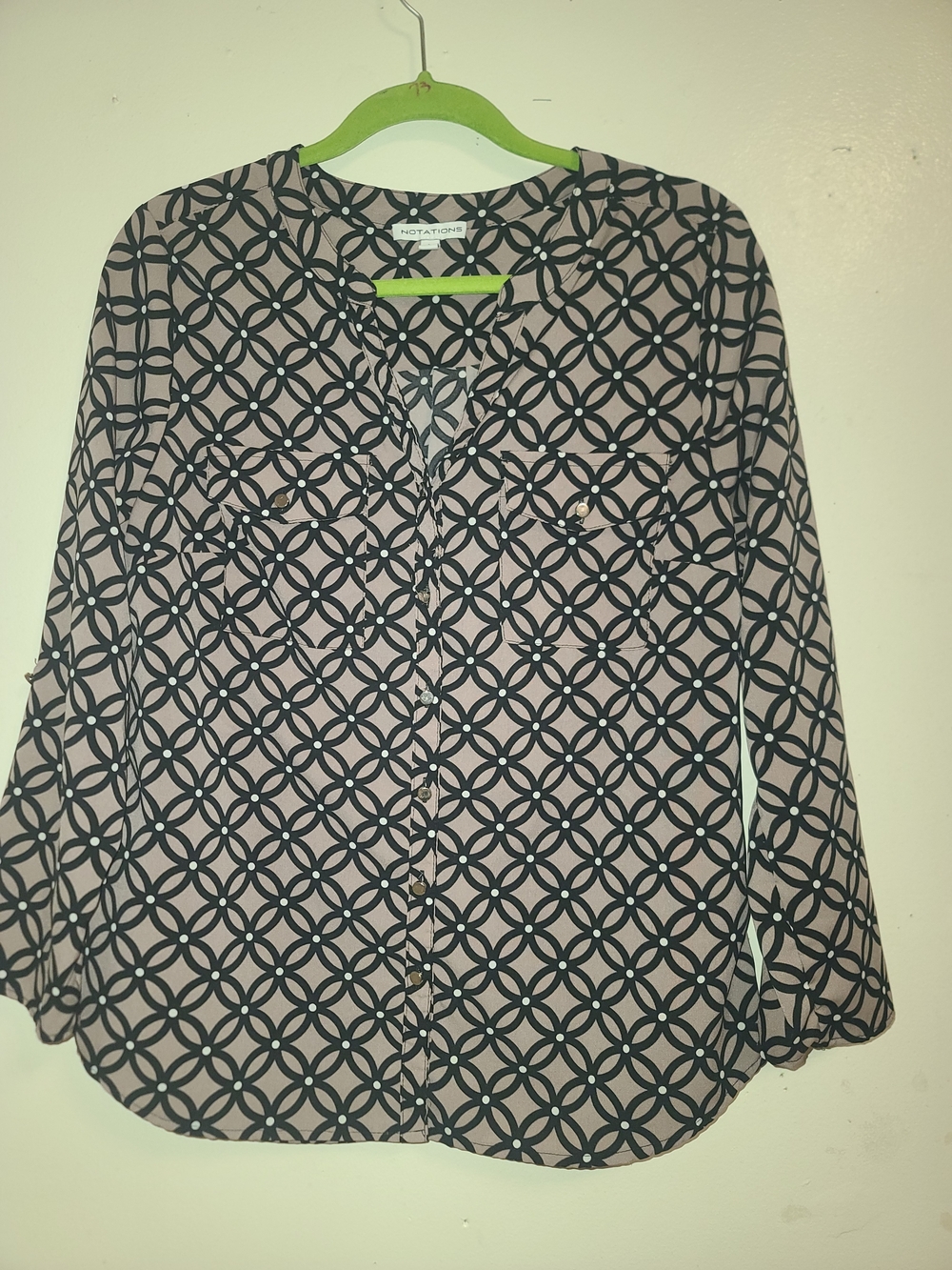 Notations Pink and Black Geometric Button-Front Blouse